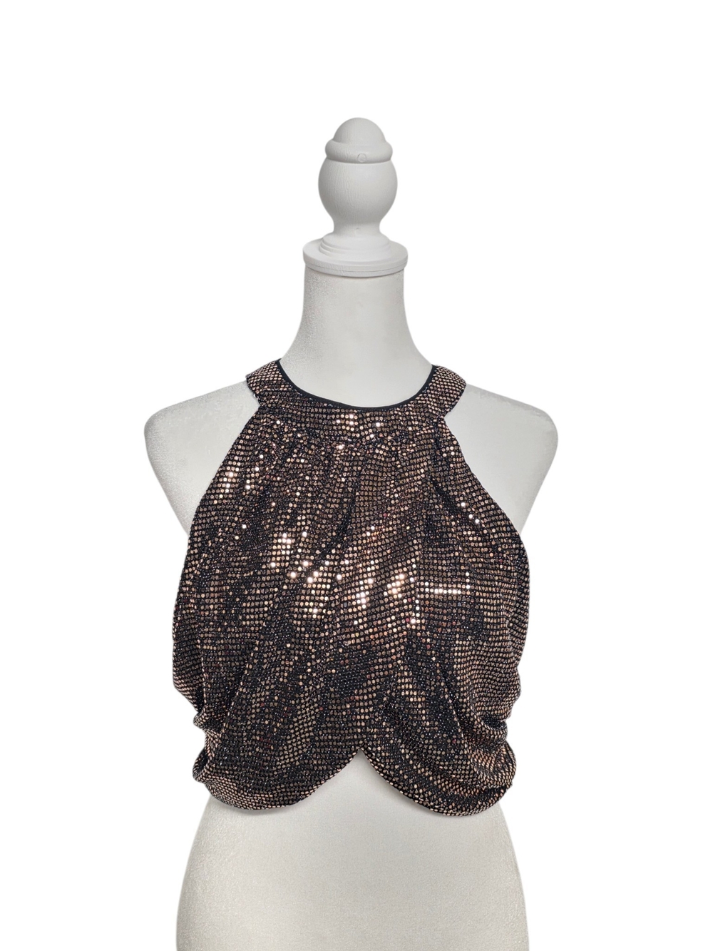 DO+BE Rose Gold Sequin Halter Crop Top